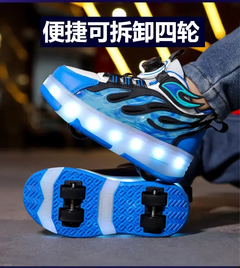 Kid Boys Girls Flashing Roller Skate Shoes Children Fashion LED Light Up Shoes USB Charging Luminous Wheels Sneakers for Street