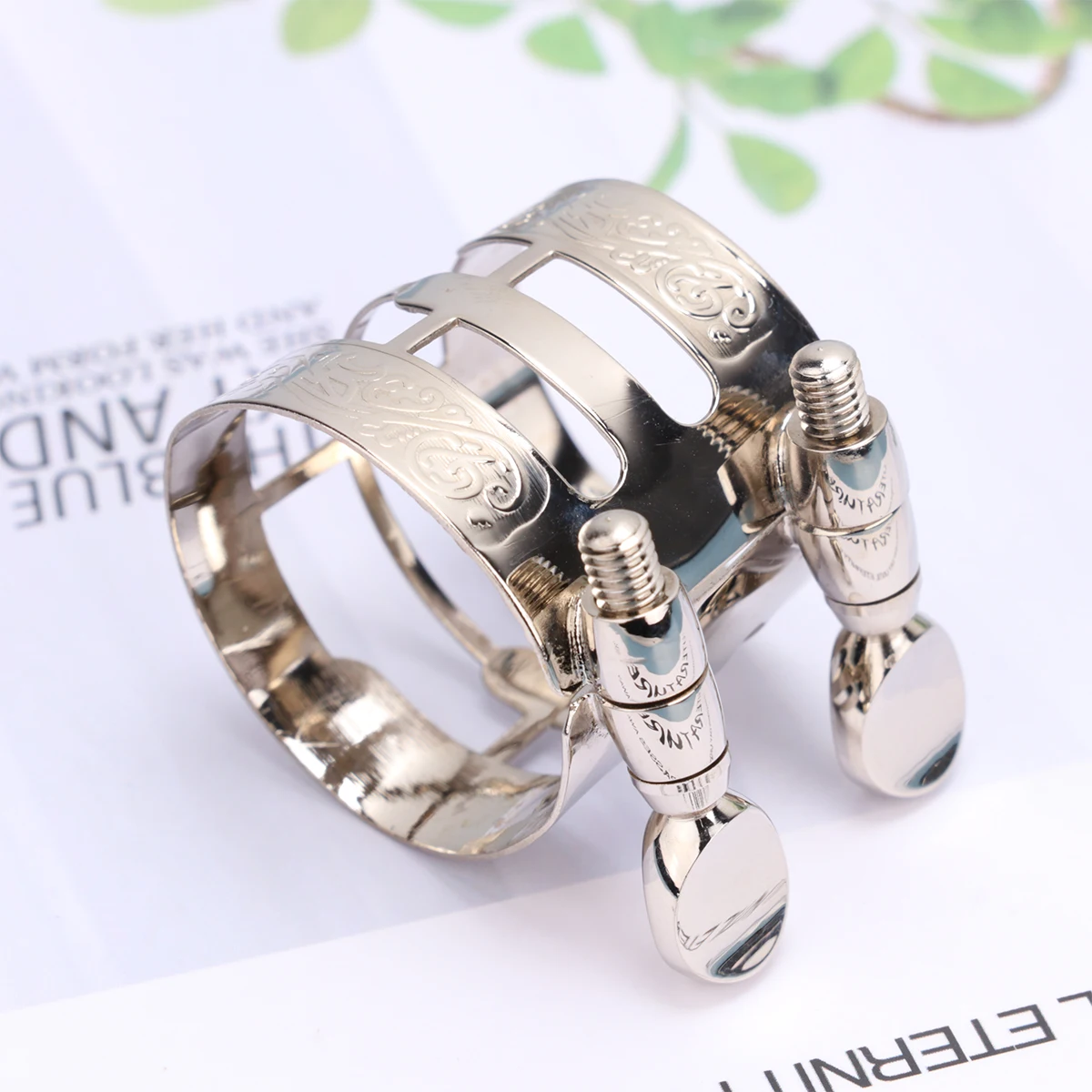 

Saxophone Flute Head Clip Mouthpiece Card Alto Cards Nickel Plated Carving Crad