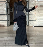 Womens Dresses Private Server Mingyuan Solid Color Crease Round Neck Pullover Pleated Long Skirt 2023 Elegance Celebrity Style