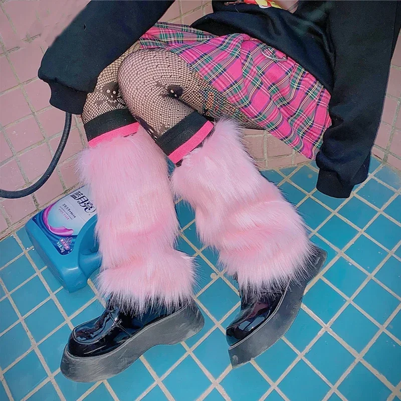 Shibuya Hottie Faux Fur Multicolour Legwarmers Jk Boots Socks Girls Boot Cover Harajuku Fur Winter Spice Foot Warming Cover
