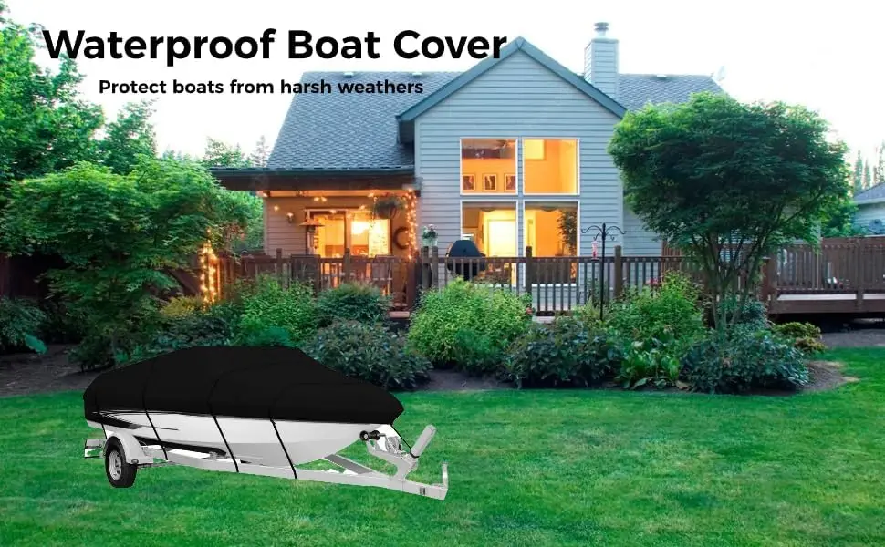 Boat Cover, All-Weather Mooring for V-Hull Runabouts Outboards and I/O Bass Boats,  14-16ft long and 96in wide