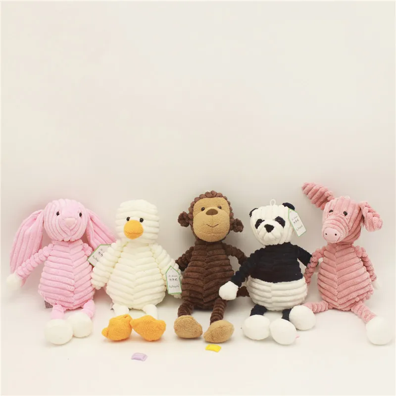 Corduroy Animal Shape Plush Toy Stripe Baby Elephant Lion Fox Rabbit Pig Panda Duck Monkey Soft Stuffed Toys Kids Toys