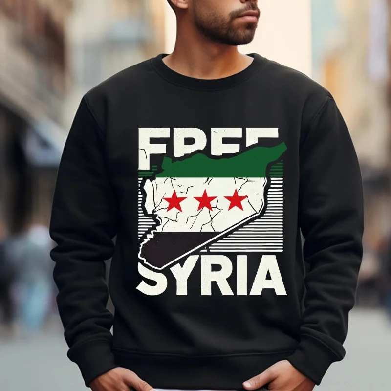 New Syrian Flag Pattern Sweatshirts For Men Free Syria Map 3D Printed Pullover Autumn Loose O-Neck Hoodies Long Sleeves Tops