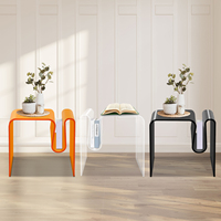 M-Shaped Side Table, Acrylic Side Table, Black/Orange/Clear Bedside Table