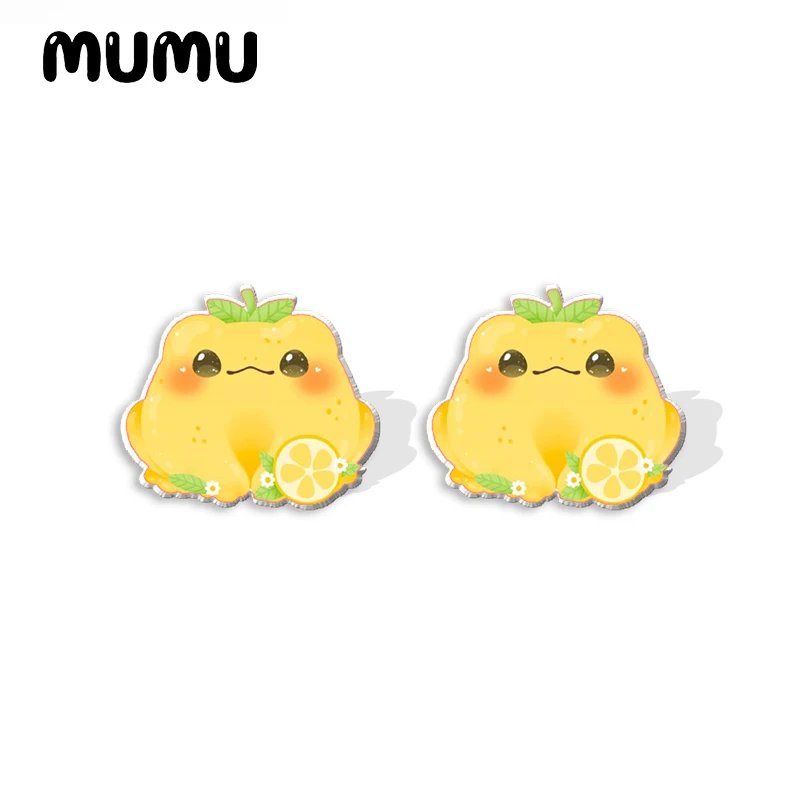 2023 New Fruit Frogs Acrylic Stud Earring Cute Lemon Blueberry Handmade Earrings Resin Epoxy Jewelry Gifts Friend