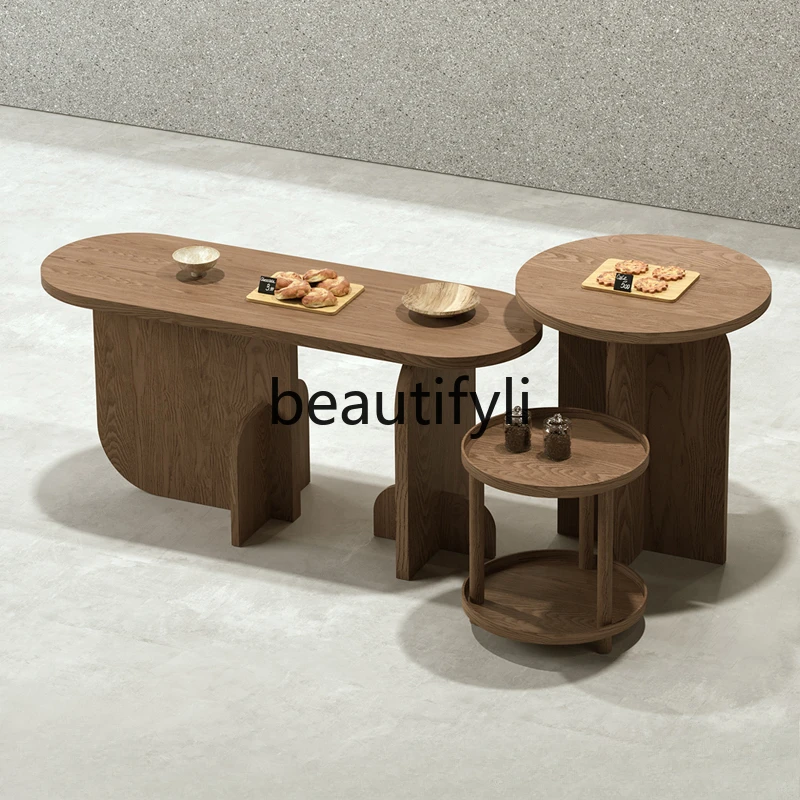 High and low middle island table roasting shop coffee shop tea tea set sales display stand sample display table customization