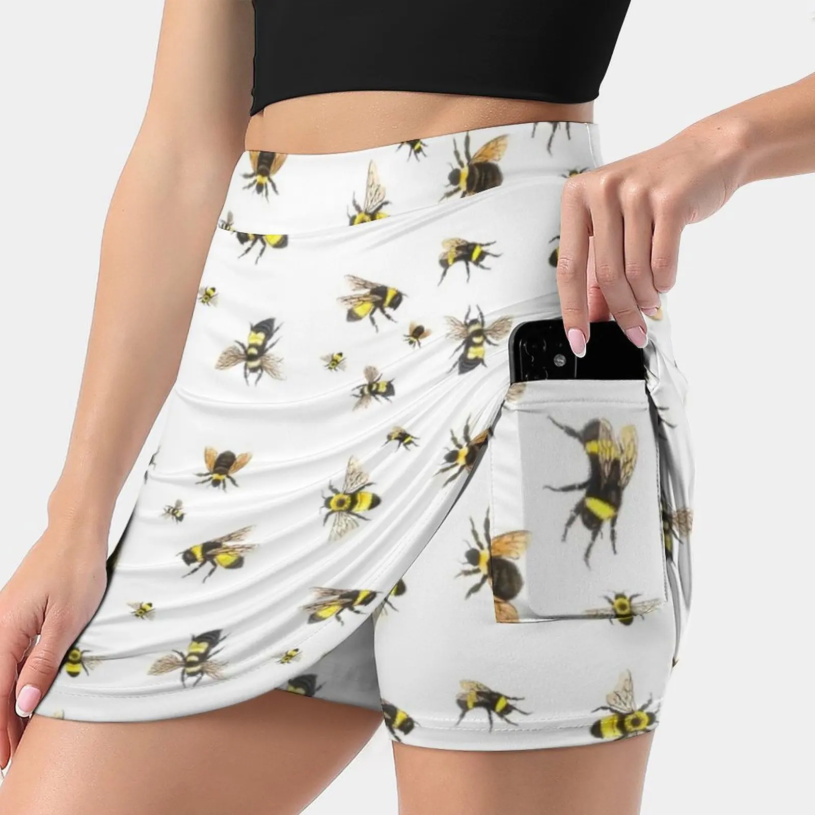 Bumble Bees Women's skirt Mini Skirts A Line Skirt With Hide Pocket Painted Watercolor Bumble Bees Yellow Black