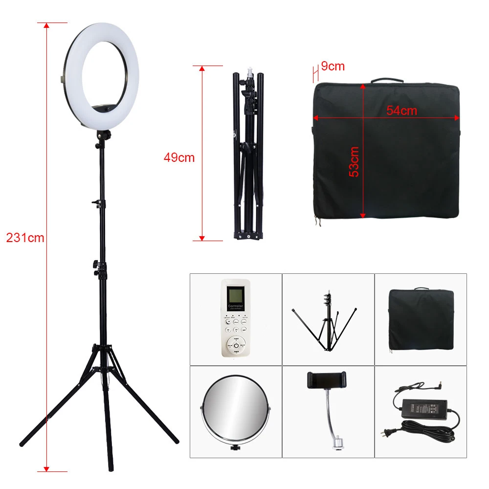 18inch Professional Ring Lights LED Video Lamp FE480II with Tripod 96W Fill Light Bi-color Photo Studio for Makeup Beauty Salon