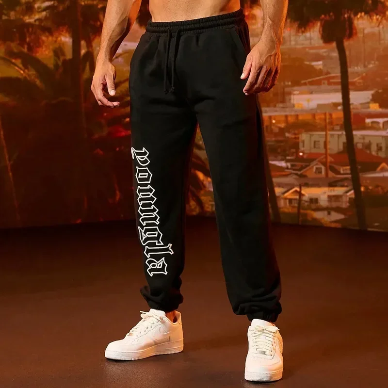 American men's sports pants high weight wool circle cotton embroidery pants sports fitness casual pants