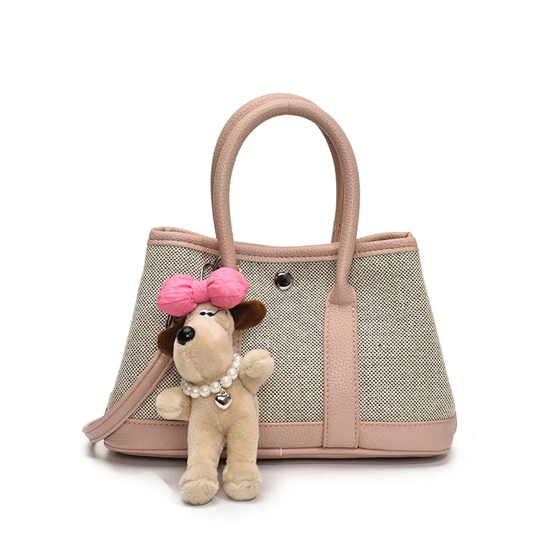 

Sac à bandoulière Patchwork de couleur Pure pour femmes, sac à main carré petit sac avec pendentif, matériau de paille douce neu