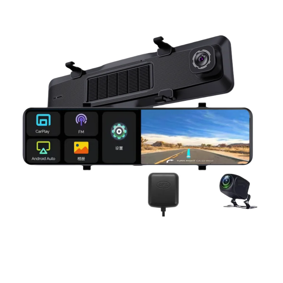 

12 Inch 4K+1080P Car DVR Rearview Mirror Carplay & Android Auto Dash Cam With Adas Dual WIFI Gps Front And Rear 4k Auto Recorder