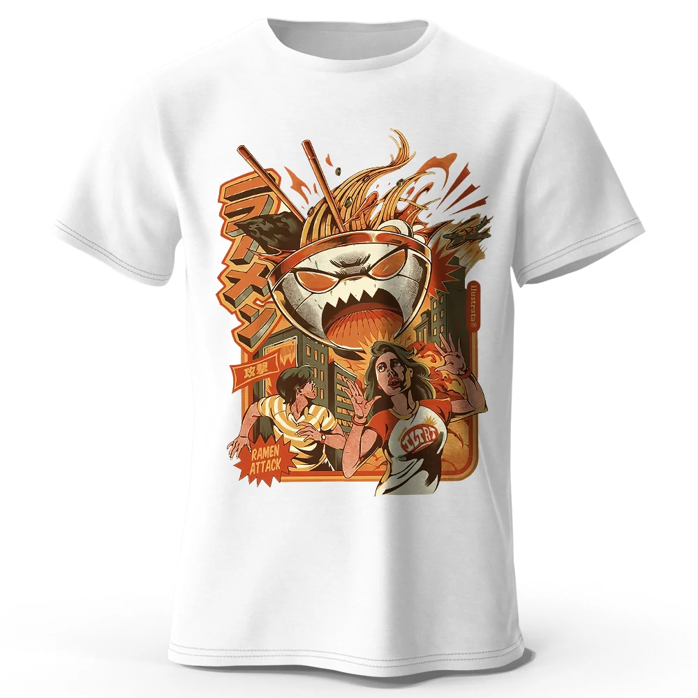 Herren Ramen Villain bedrucktes T-Shirt aus 100 % Baumwolle, übergroße Anime-Grafik-T-Shirts für Damen, Sommer-Tops, Otaku-Streetwear
