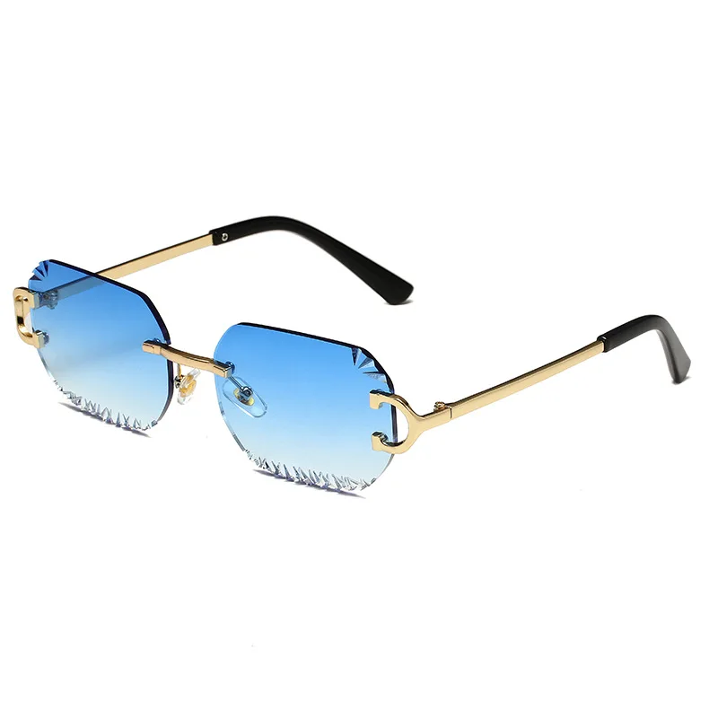 

5629 Geometric Rimless Sunglasses - Polygonal Square Sun Glasses with Floral Patterned Lenses, Premium Fashion Shades 512369