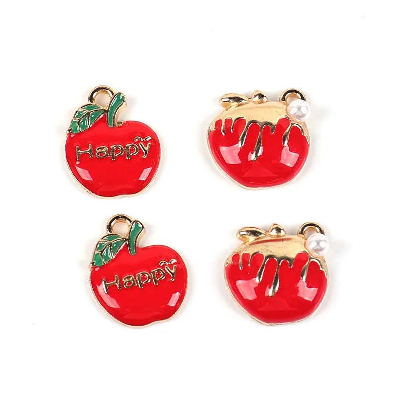 10Pcs Sweet Apple Charms Enamel Pendants Perfect for Fruit-Themed Jewelry Summer DIY Earrings Necklace Accessories
