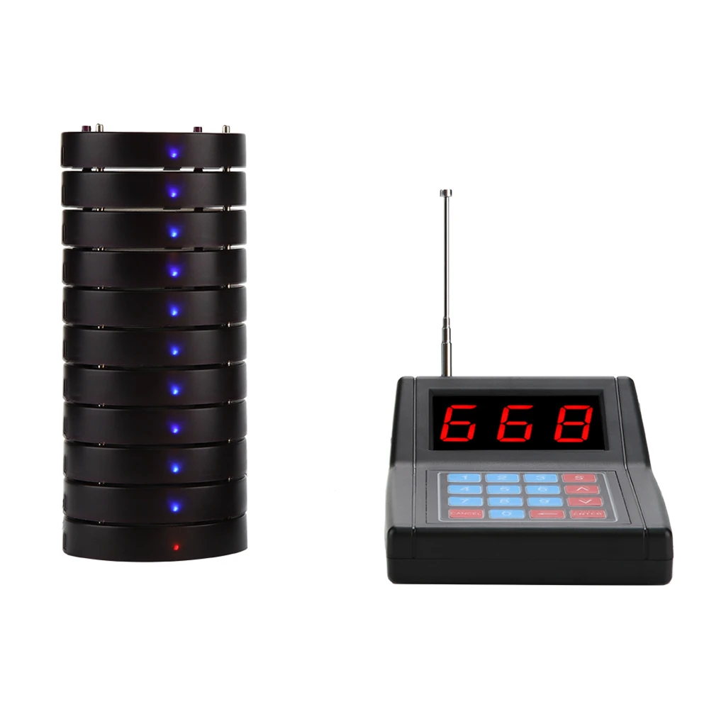 Imagem -03 - Wireless Waiter Coaster Paging System Su668 Buzzer Serviço de Garçom Teclado 10 Pagers Charger Calling