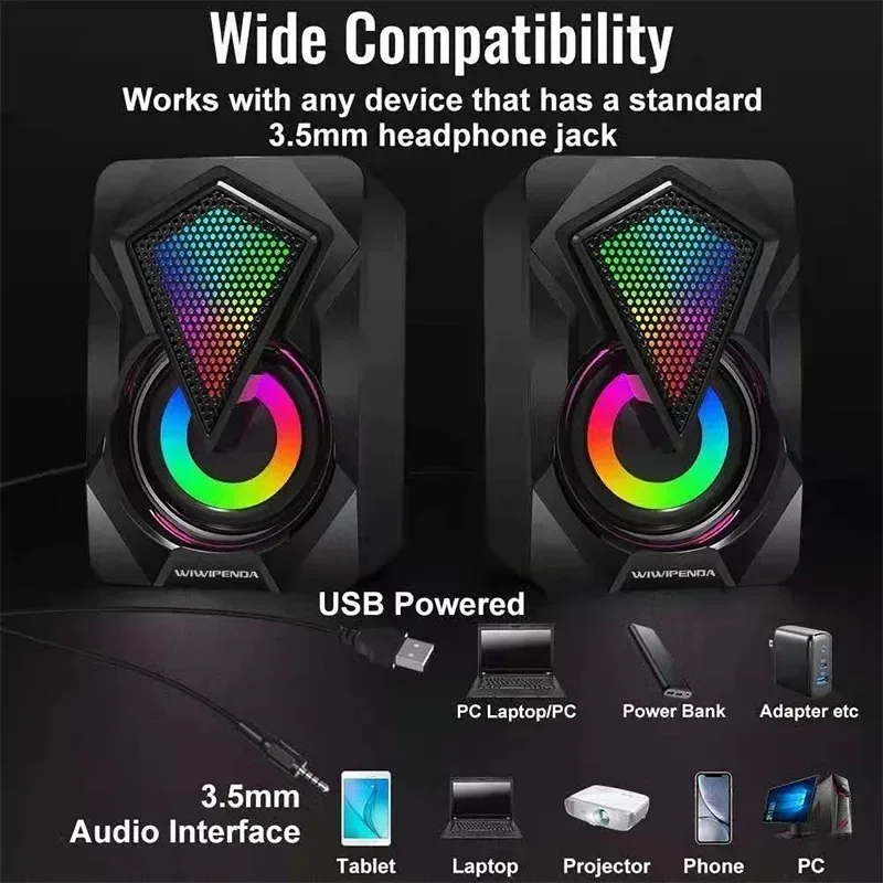 Mini Portable USB Wired Desktop Computer Speaker Subwoofer Surround Sound For Computers Laptops