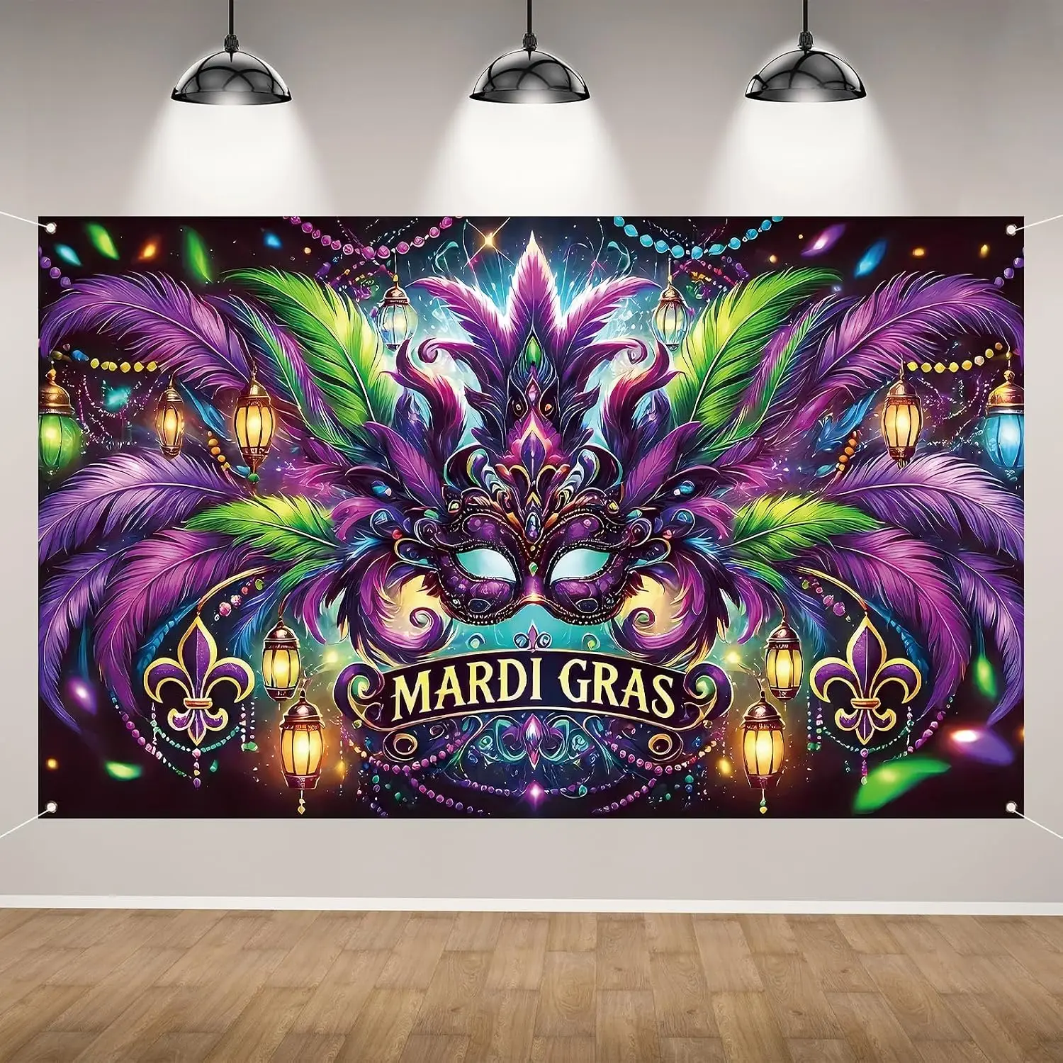 Mardi Gras Photography Backdrop Banner, New Orleans Carnival Fat Tuesday Masquerade Party Home Celebration Background Decor