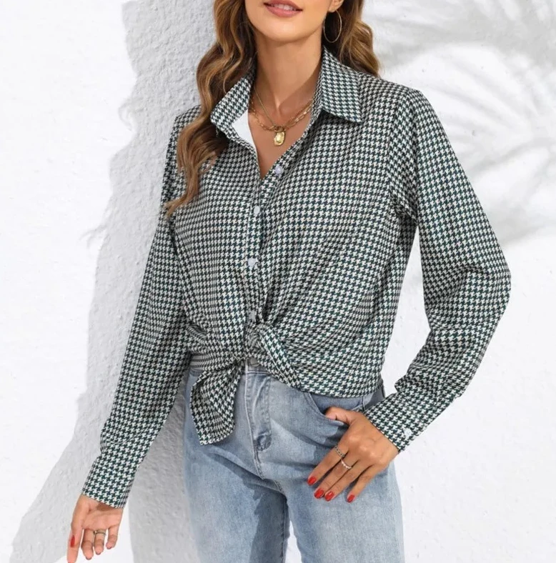 

2026 Spring and Autumn New Casual Commuting Women's Shirt Fashion Grid Printed Loose Shirt Daily Versatile Women's Clothing