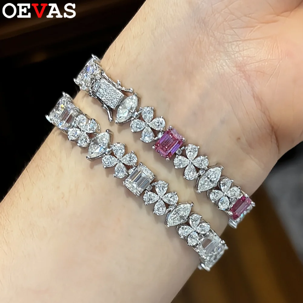 

OEVAS груша/изумрудная огранка полный муассанит цветок кластер браслет для женщин S925 серебро D цвет лабораторный бриллиант свадебные ювелирные украшения