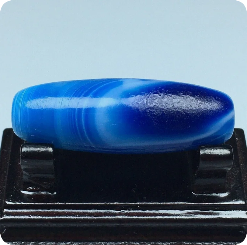 Tibetan Natural Blue Old Agate Dzi Silkworm Lines & Sky Eyes Bead S0818