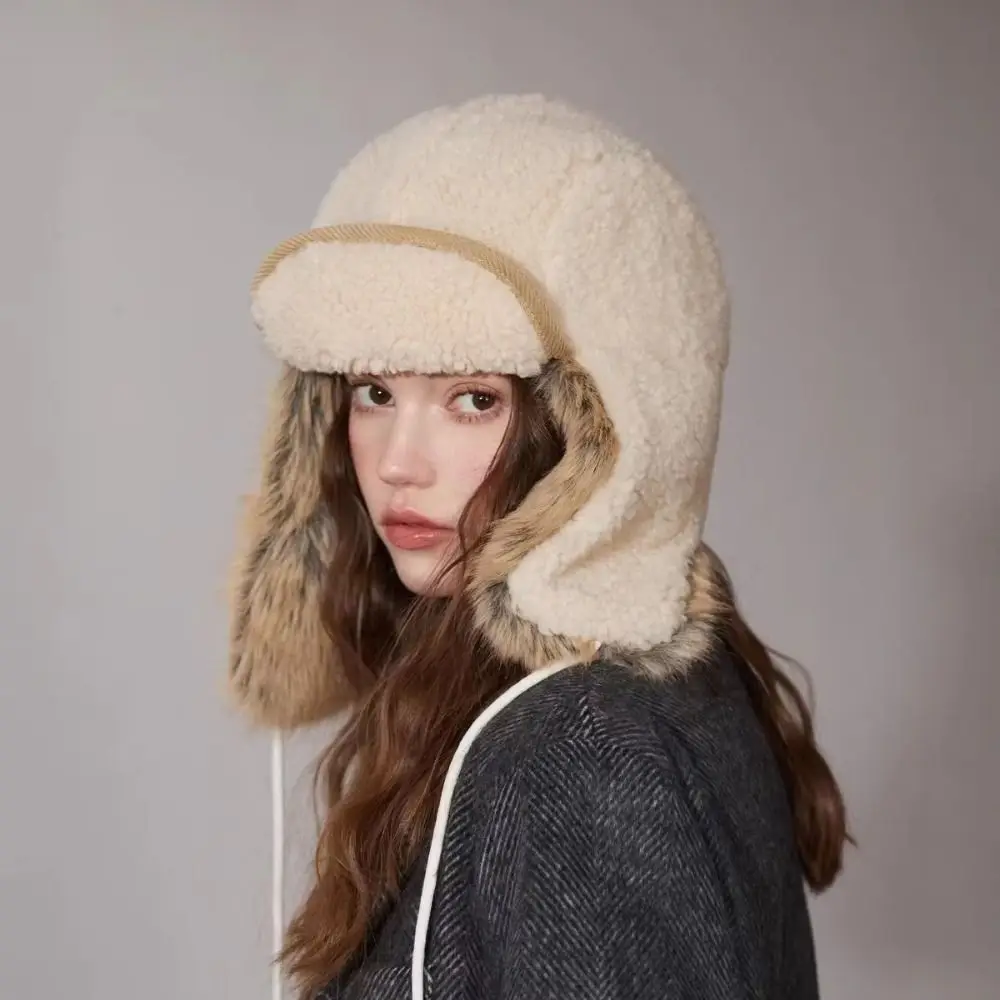 Windproof Winter Pilot Hat Ear Protection Cold Proof Lamb Wool Earflap Cap Neck Protector Velvet Warm Ski Hat Autumn Winter
