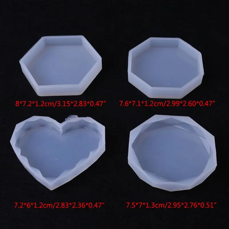 4 stks/set DIY Cup Pad Kristal Epoxy Schimmel Hart Ruit Vorm Mallen Hoge Spiegel Handgemaakte Decoraties Siliconen Mal