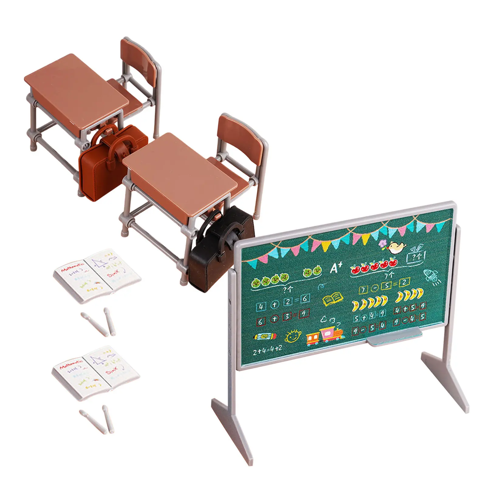 

1Set Miniature Dollhouse Furniture School Scene - Handcrafted Mini Desk Chair Blackboard Book for Realistic Classroom Decor