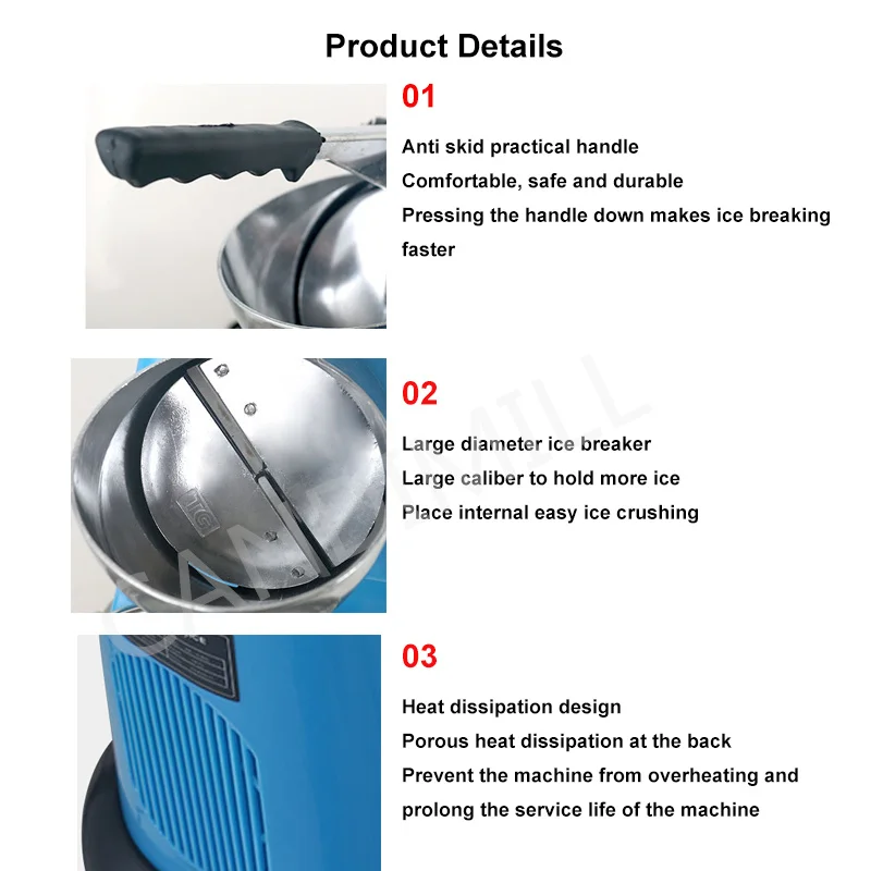 Toko Teh Susu Mixer Pencukuran Es Rumah Tangga Penghancur Es Pencukuran Salju Komersial Daya Tinggi Pisau Ganda Penghancur Es 300W