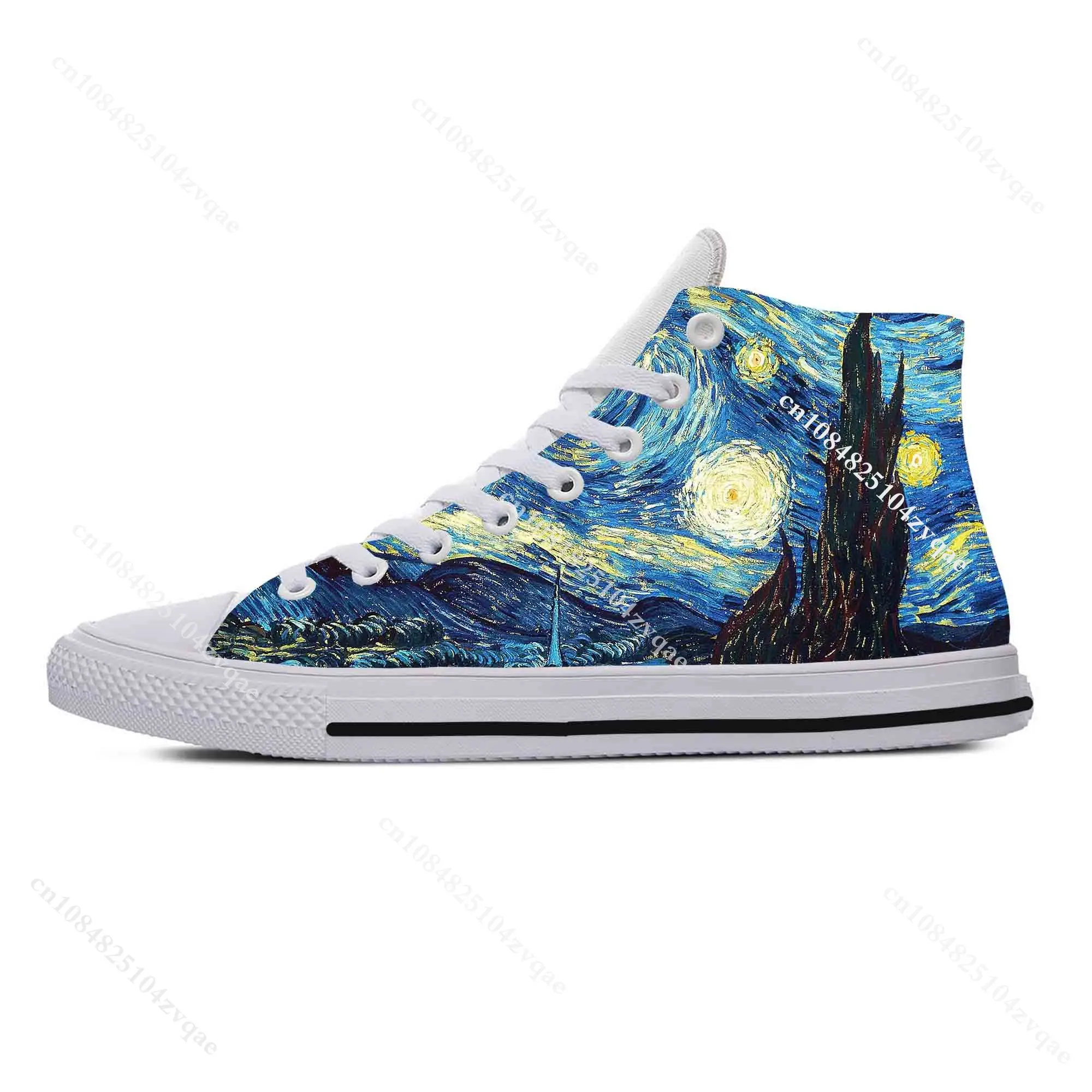 Vincent Van Gogh Starry Night Oil Painting Funny Casual Cloth Shoes High Top Comfortable Breathable 3D Print Men Women Sneakers