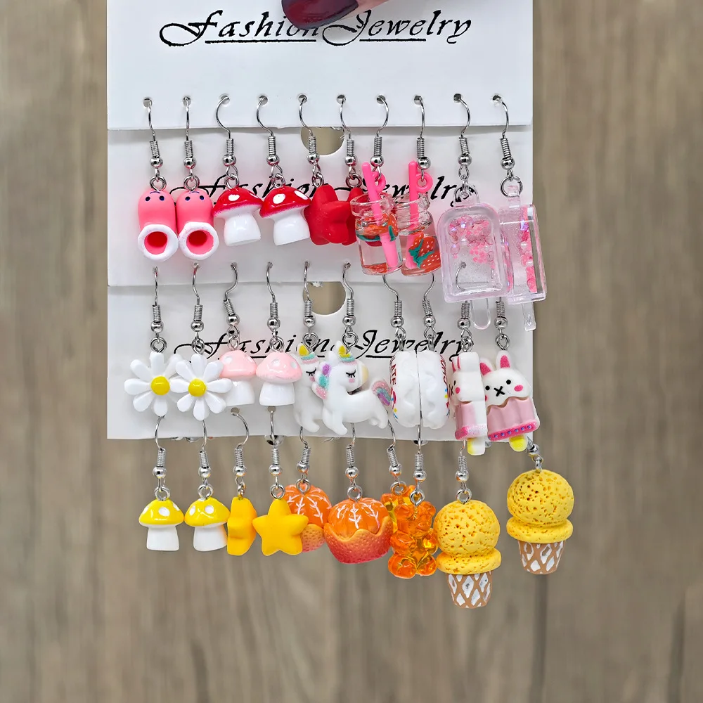 Cartoon Animal White Horse Daisy Resin Donut Earrings Set Cute Playful Trendy Women Fashion Accessories image 3
