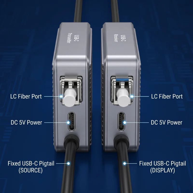4K60 USB‑C Over Fiber Extender, DP Alt Mode HDCP2.3,10Km Single‑Mode LC,300M OM4, HDR EDID Lock, Transmitter & Receiver Kit