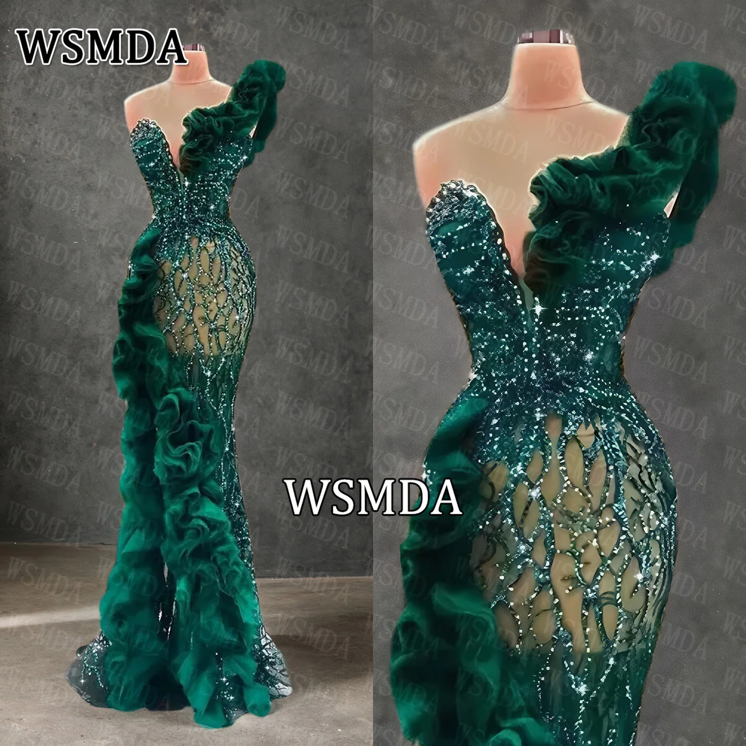 

Элегантное вечернее платье из тюля с разрезом по бокам и оборками, кружевное платье русалки с бисером, платья для выпускного вечера с блестками и блестками, вечерние платья