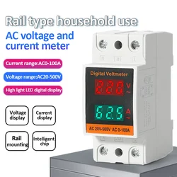 LCD Dual Digital Din Rail AC Voltmeter Ammeter AC220V 380V Electricity Meter AC60-500V AC0-99.9A Volt Amp Monitor Energy Meter