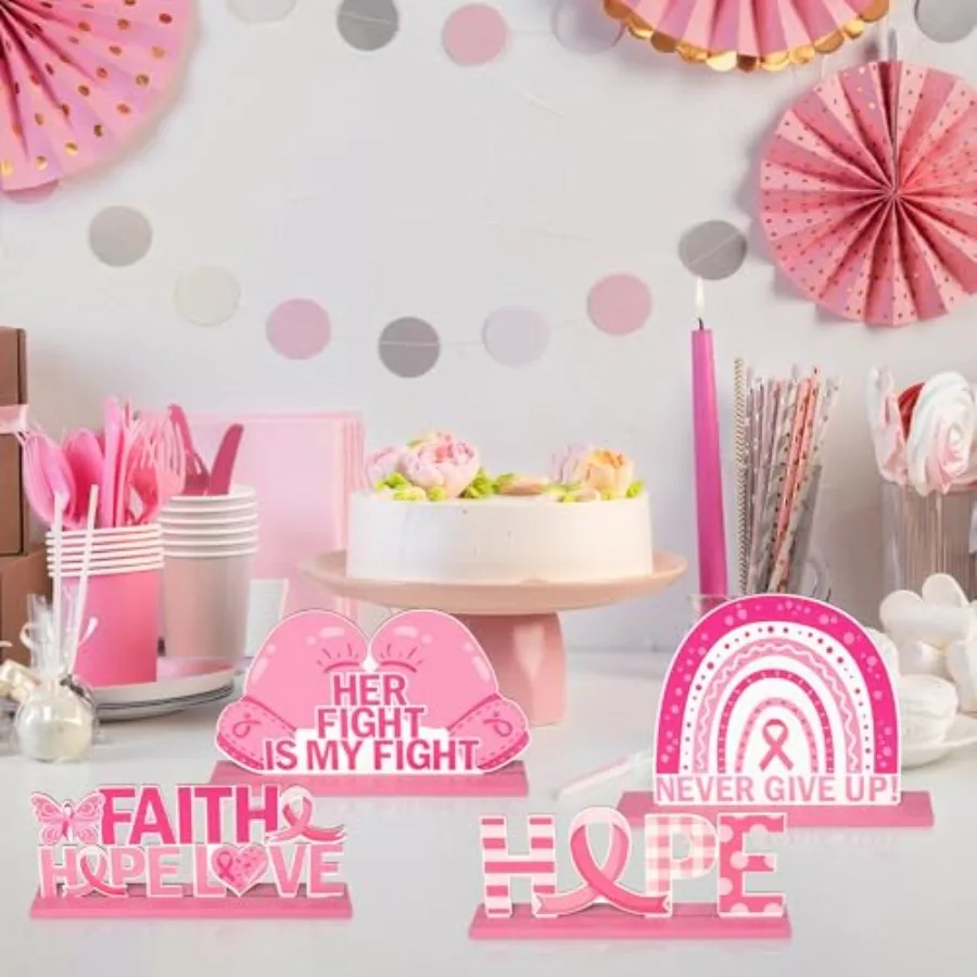 Breast Cancer Awareness Centeroieces 4pcs Breast Cancer Pre Theme Centerpieces Pink Ribbon Boxing Glove Design Detachable Wood