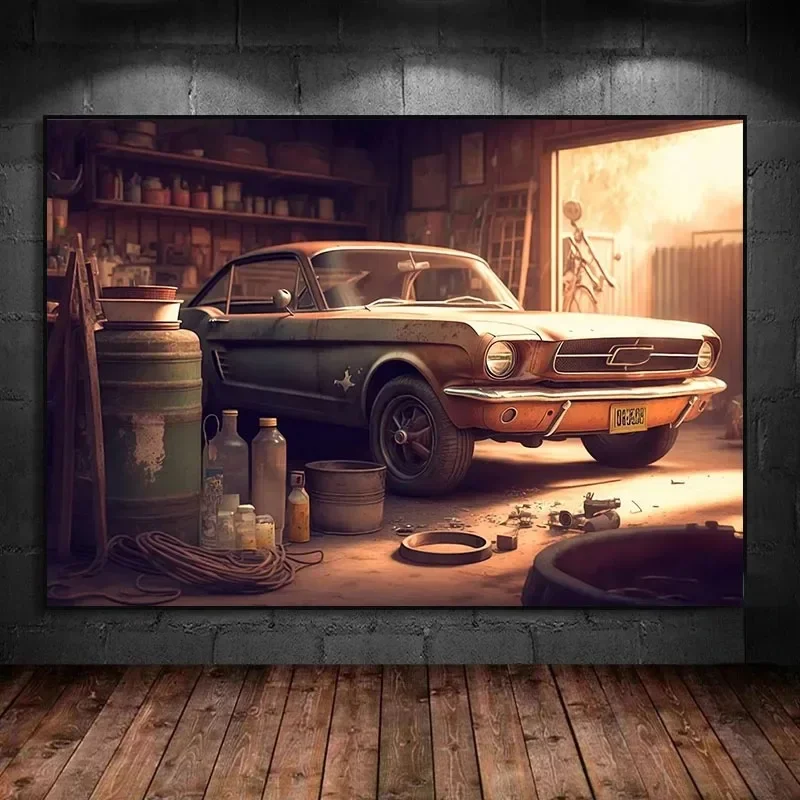 Vintage المرآب المشارك الكلاسيكية القديمة السوبر سيارة رياضية إصلاح السيارات قماش اللوحة الحديثة غرفة المعيشة المنزلي غرفة نوم الديكور جدار الفن