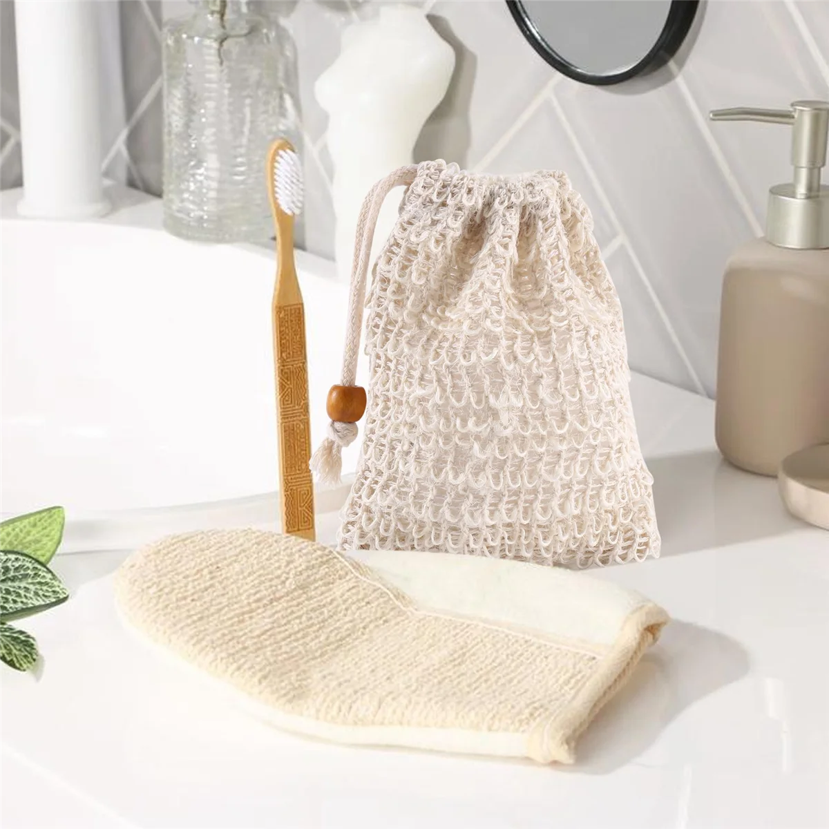 BVBV 40 Pack Soap Exfoliating Bags,Soap Saver Made Sisal Mesh Soap Bag Bar Soap Bag with Drawstring for Bath & Shower Use