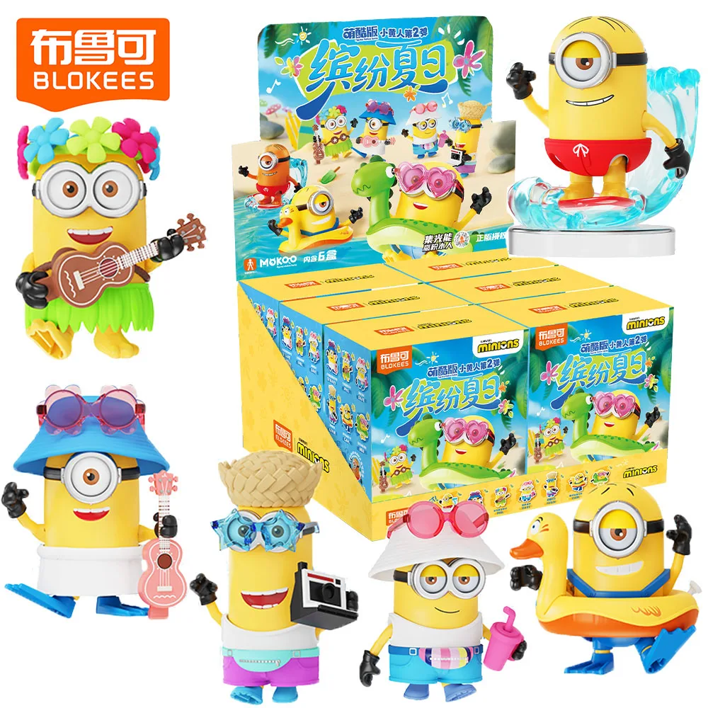 

New BLOKEES Minions Colorful Summer Series Blind Box Cartoon Design Delicate Figures Model Desktop Ornament Kids Holiday Gifts