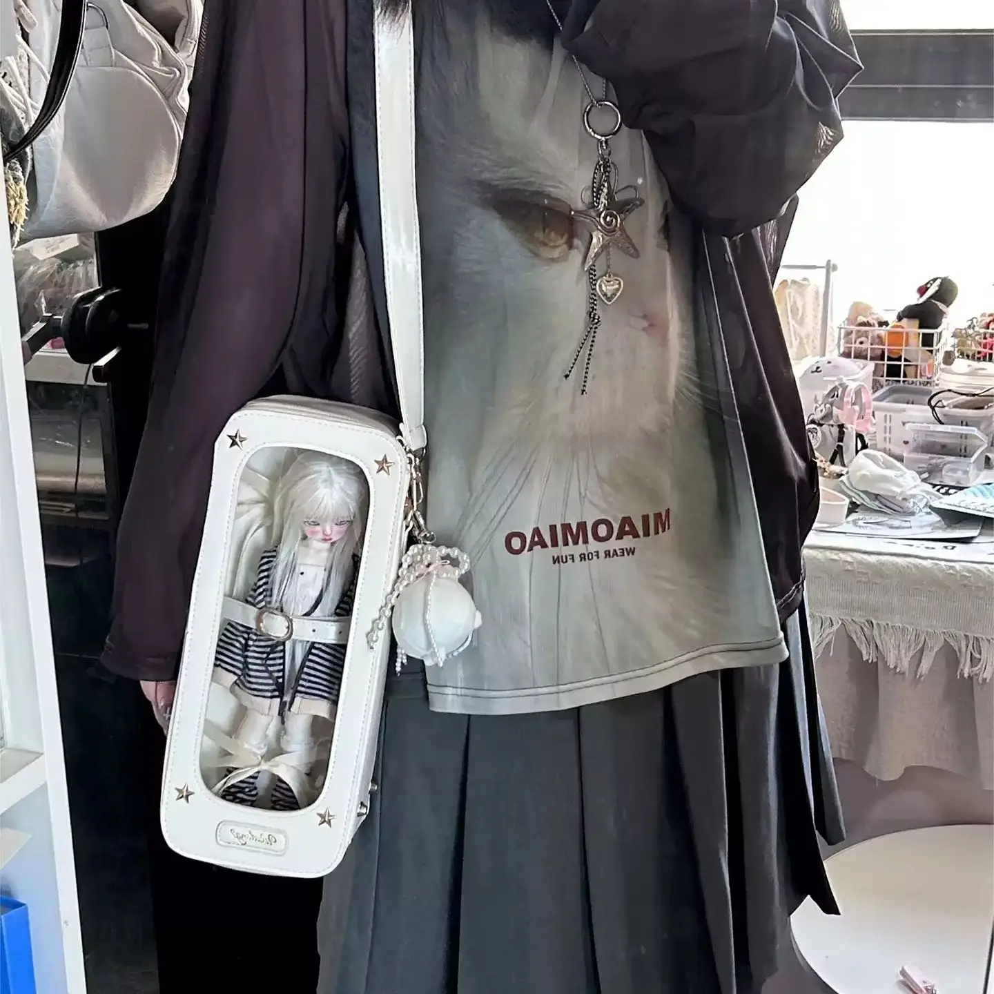 small bag doll bag ita bag cartoon cross body shoulder bag y2k accessories bag transparent sling bag Japanese Plush Doll carrier