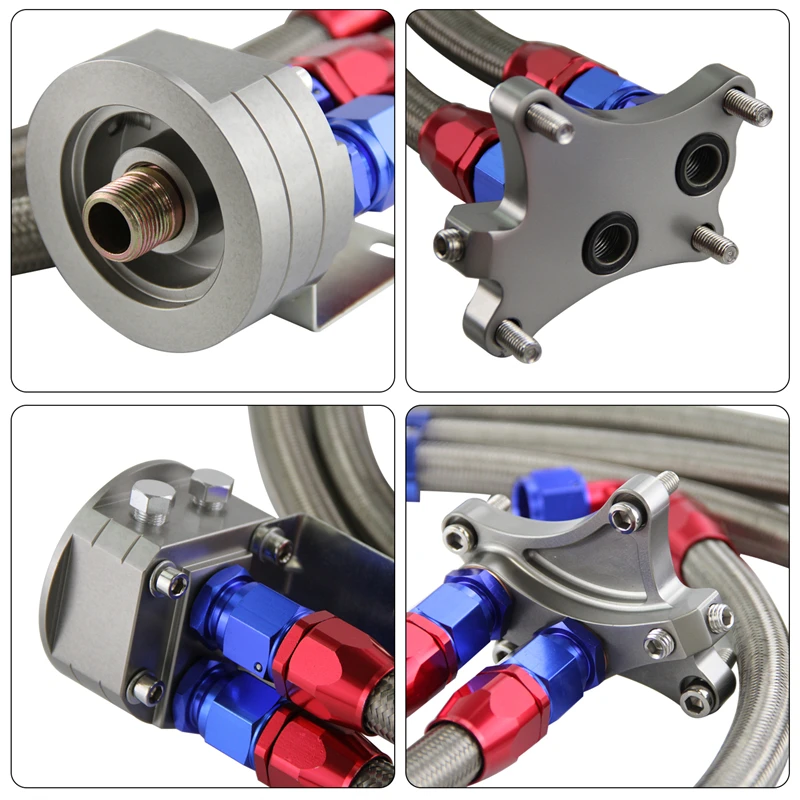 OIL FILTER SANDWICH ADAPTER & Braided HOSE Fits for Nissan S13 S14 S15 SR20DET