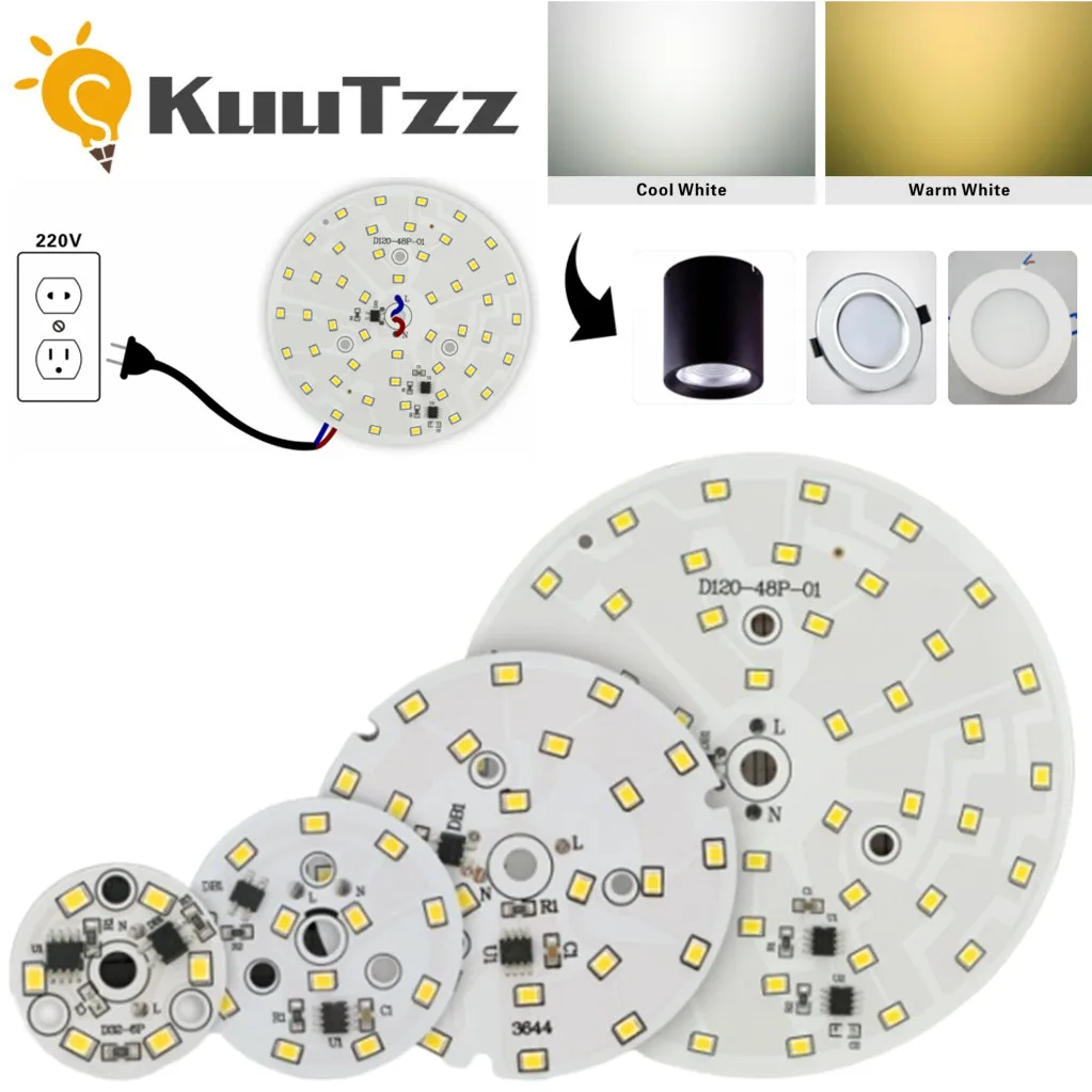 LED Downlight Chip 3W 5W 7W 9W 12W 15W 18W LED Chip do Downlight Round Light Chip SMD2835 AC 220V Led Lamp Beads Spotlight Chip