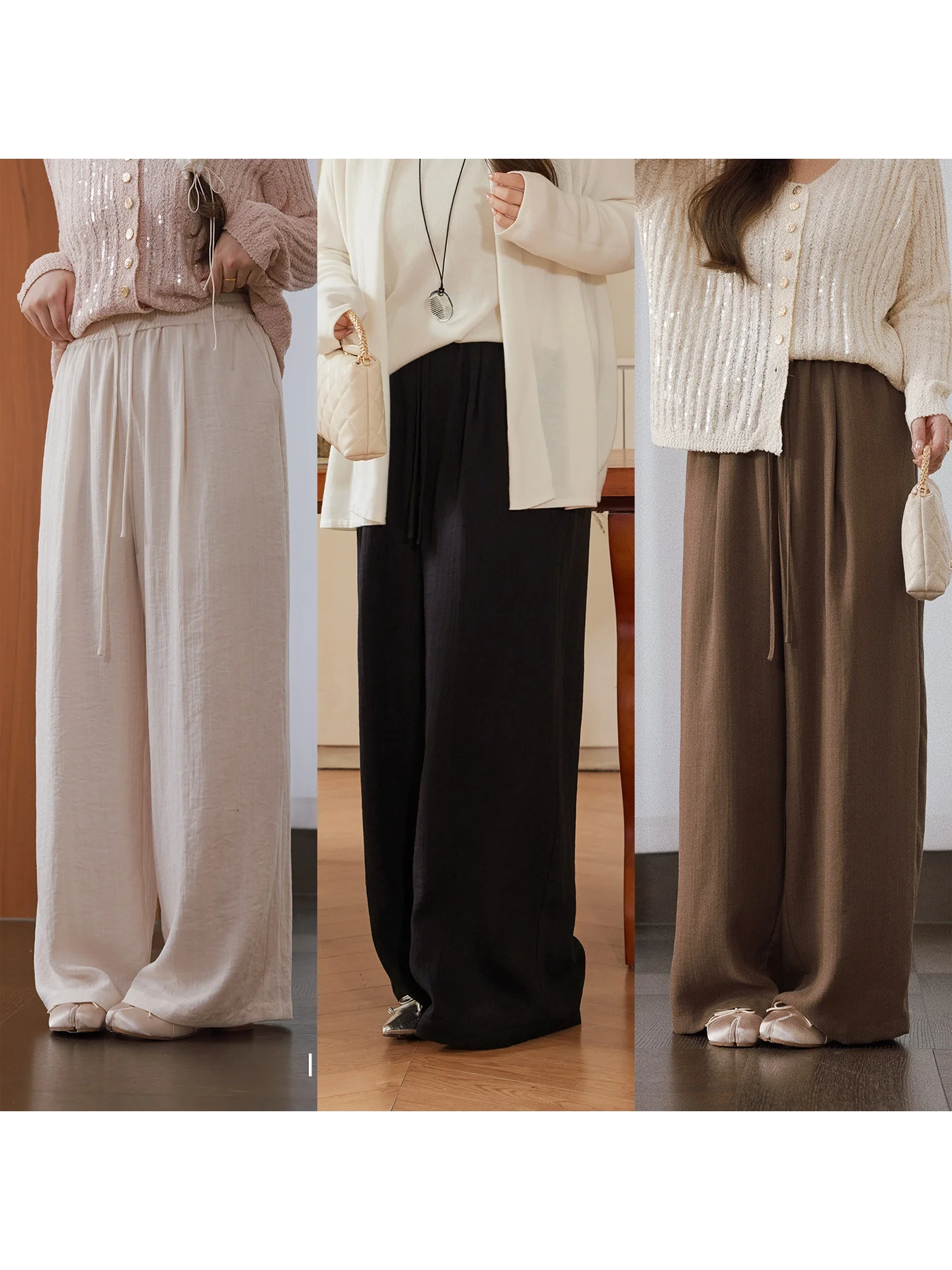 

Женские брюки больших размеров Ms. Ng: широкие повседневные брюки из льна цвета янтарного чая, новинка весны, струящиеся, скрывающие недостатки фигуры.