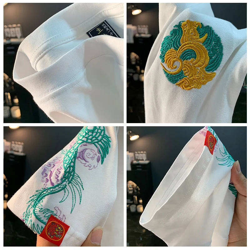Chinese style embroidered short sleeved T-shirt for men in summer, new ethnic style clothing