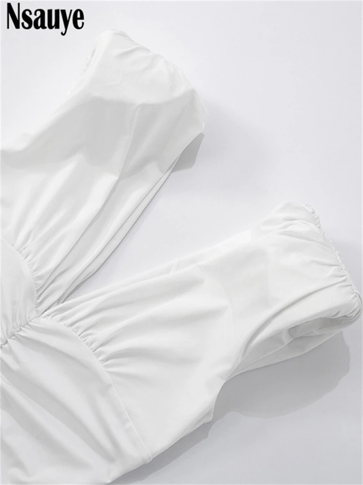 Nsauye Elegante Avondjurk Zomer Vrouwen Laag Uitgesneden Chic Sexy Lange Ruches Hoge Split Nachtclubn Party Nieuwe Mode Jurk 2025