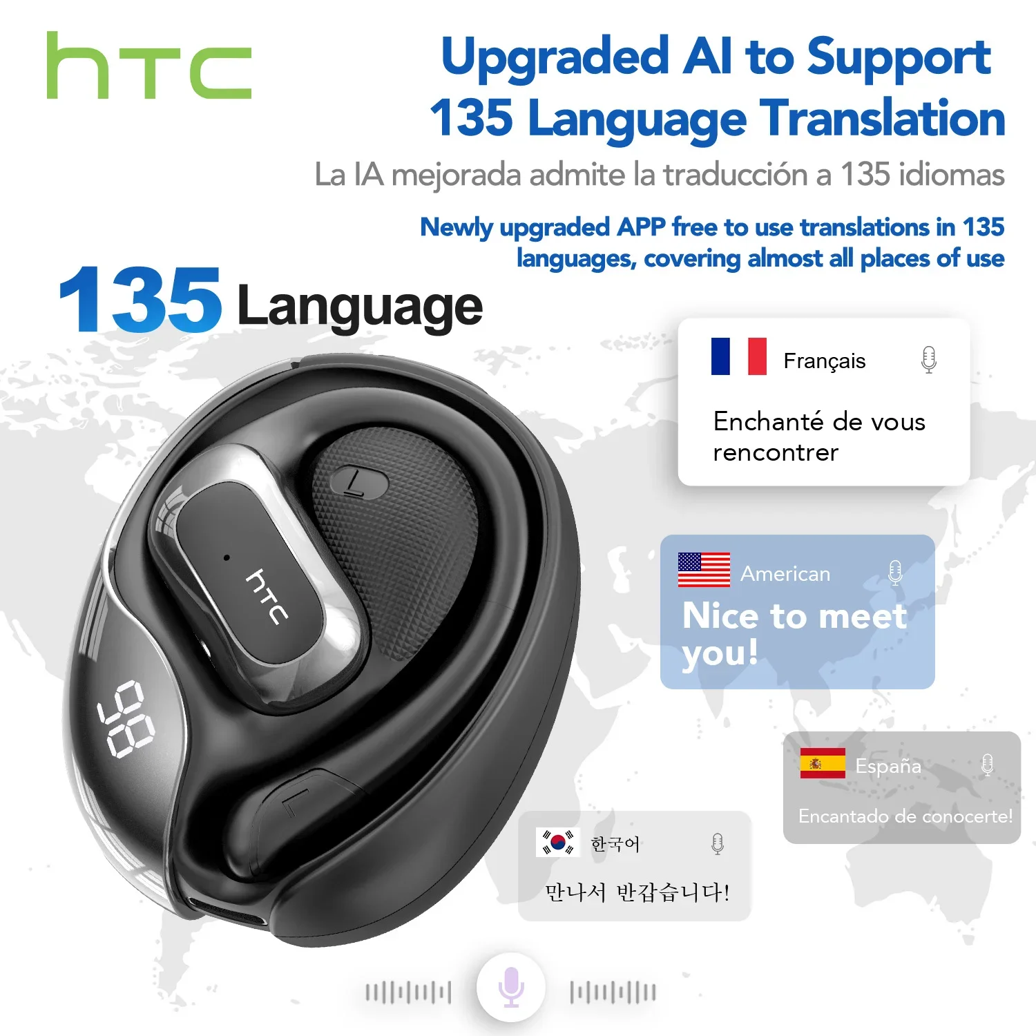 HTC NE21 Bluetooth наушники AI переводчик наушники OWS спортивные наушники удобные наушники HD Call беспроводные наушники с микрофоном