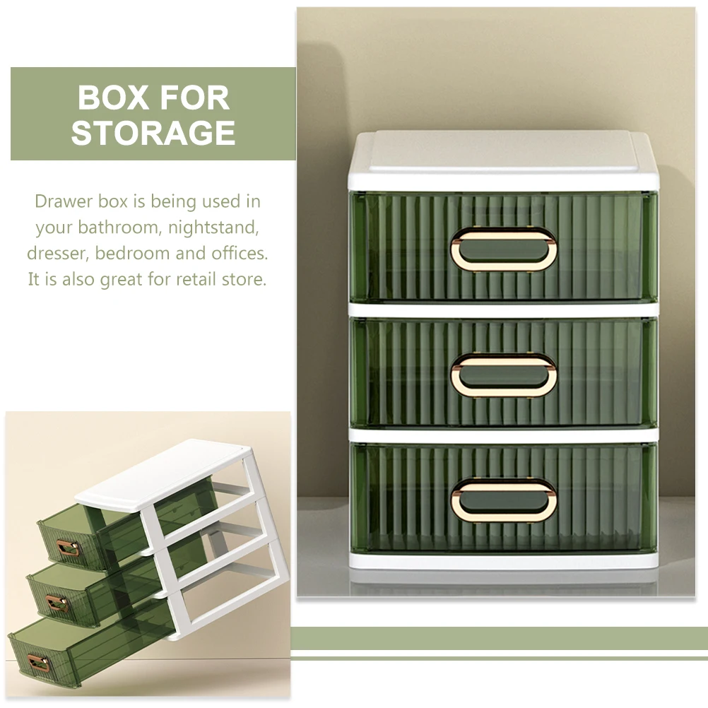 

3PCS Makeup Storage Box Desktop Drawer ganizer Light Green Plastic Countertop File Cabinet for Bathroom Bedroom for Cosmetics