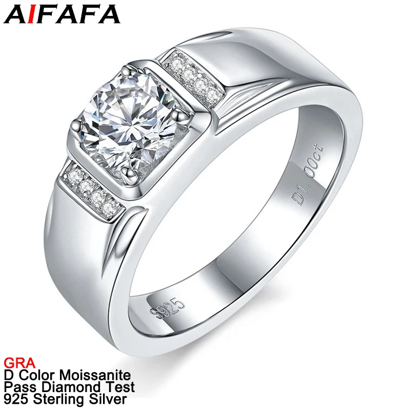 1 Carat Real Moissanite Diamond Rings for Men Stunning s925 Silver Moissanite Ring Plate 18k White Gold Fine Jewelry GRA