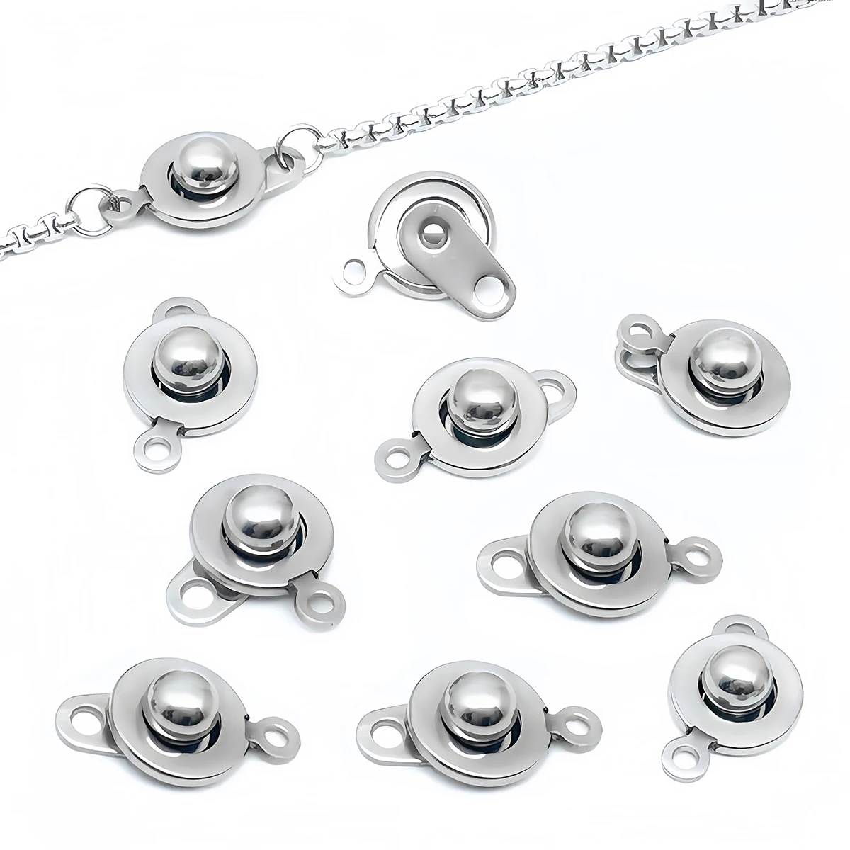 3/10 Stück Edelstahl-Druckknopfverschlüsse, drehbarer Kugelgelenkverschluss für DIY-Halsketten-, Armband- und Schmuckherstellung – Detail 2