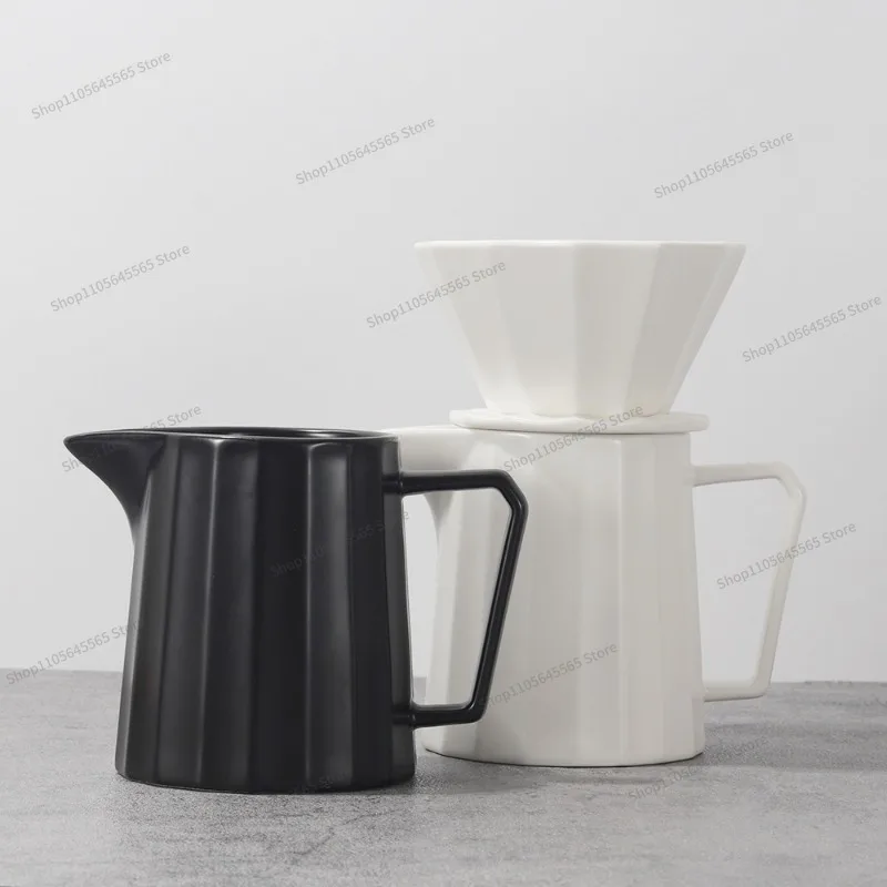 For Hand Made Coffee Pot Set with Conical Polygon Origami Filter Cup for 2 People, Ceramic Coffee Pot Set