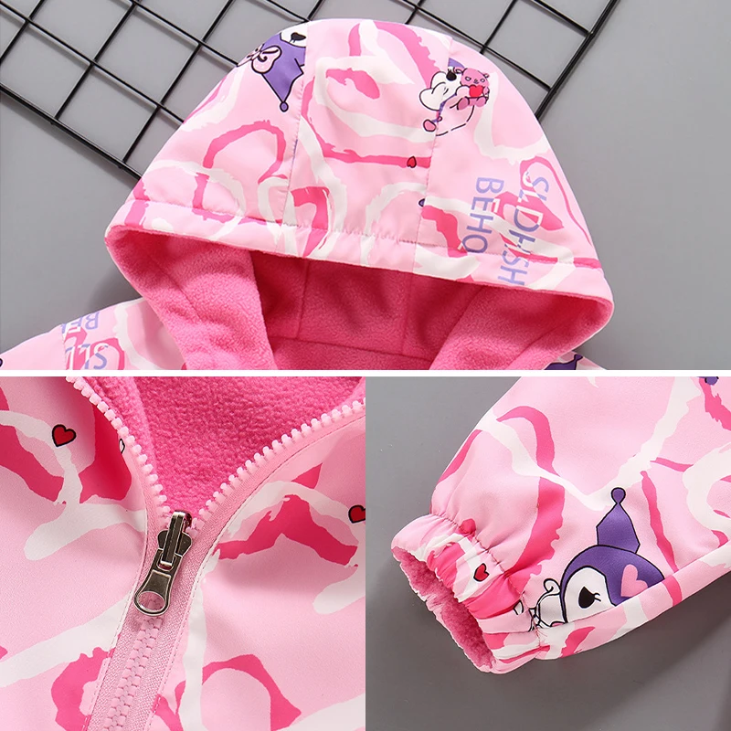 4-14 سنة الفتيات ربيع الخريف الكرتون Kuromi طباعة الوجهين تهمة سترة الأطفال أفخم رشاقته سترة خارجية #6