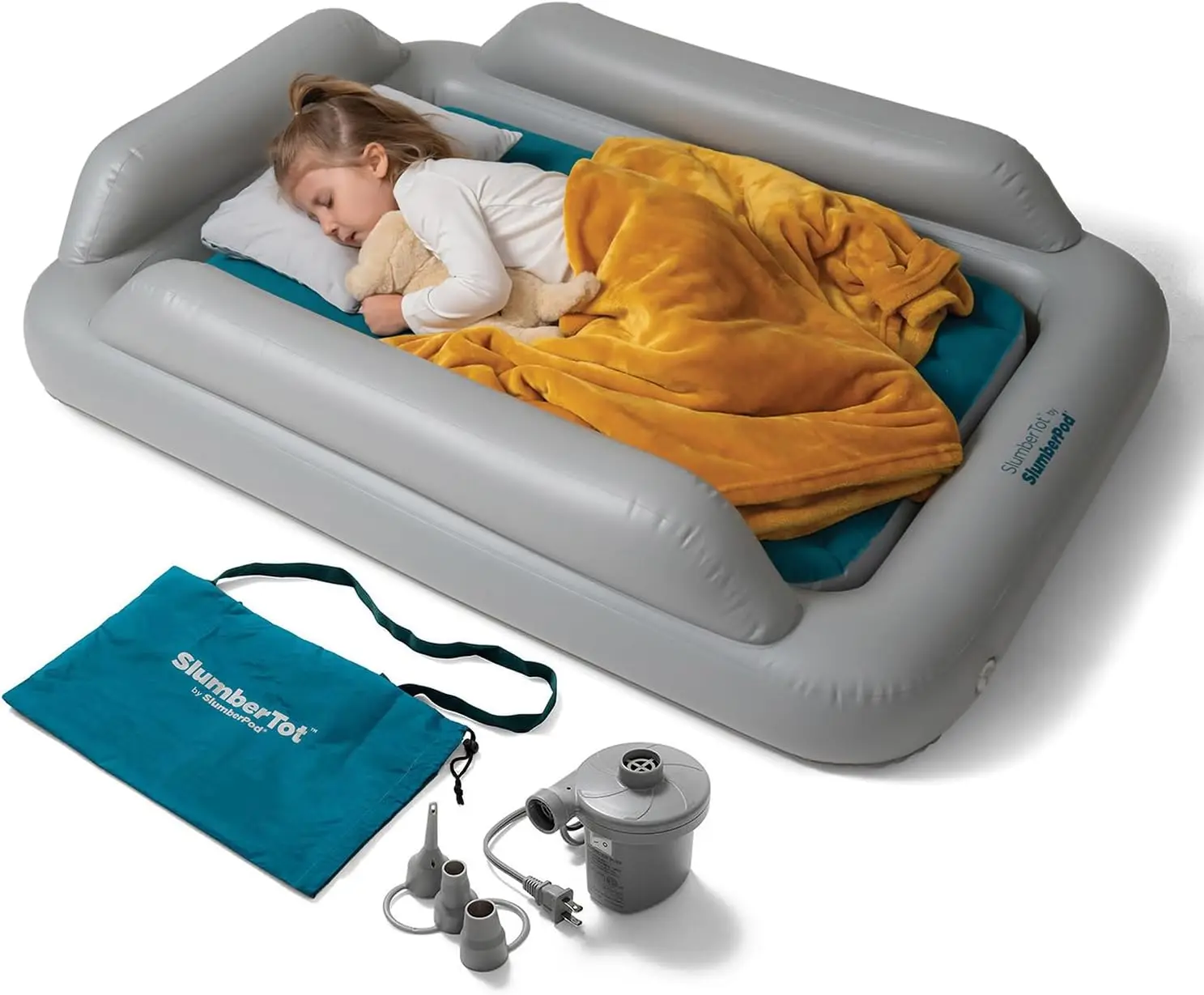 Inflatable Toddler Travel Bed - Portable Kids Air Mattress with Safety Bumpers - Perfectly Sized Ideal for